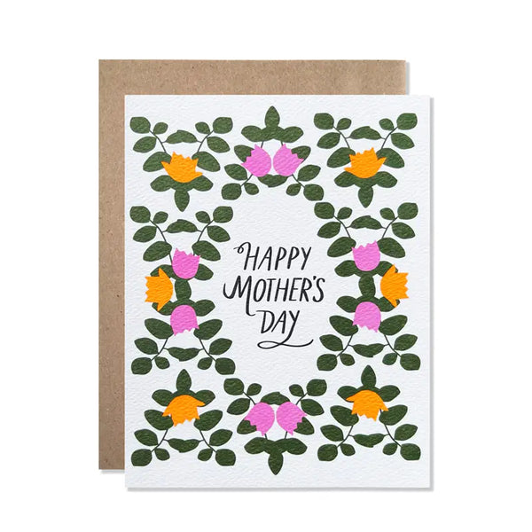 Mothers day card with trellis leaf and flower pattern 