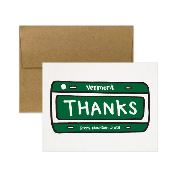 Vermont License Plate Thanks Greeting Card on a white background